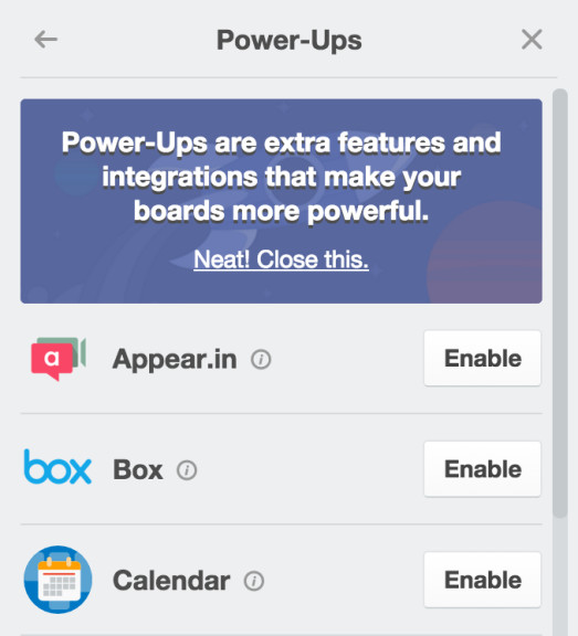 trello power-ups menu