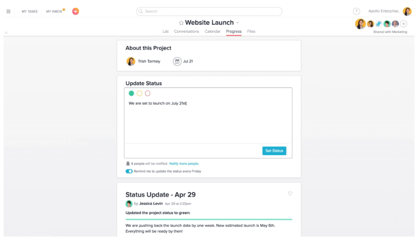 asana status update 2