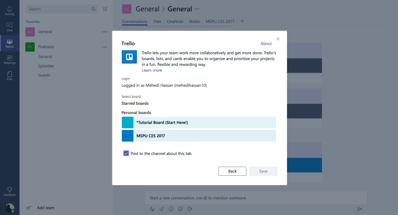 private trello boards in microsoft teams