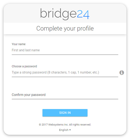 Bridge24 Login - Add User Info Panel