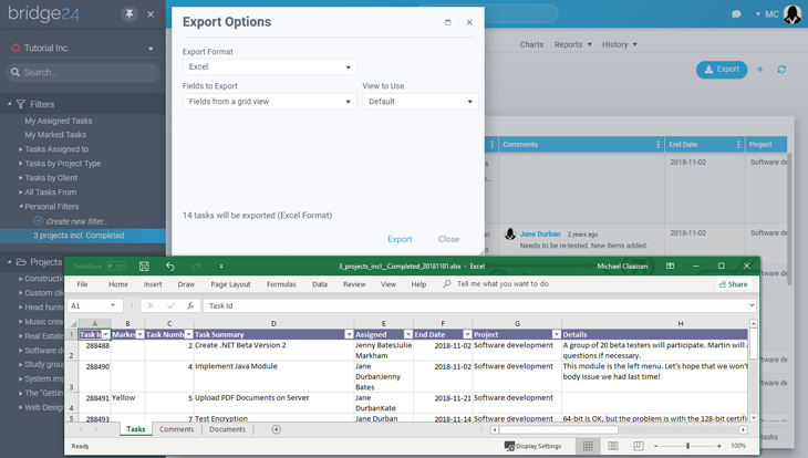 Bridge24 - Advanced Export Options for AceProject