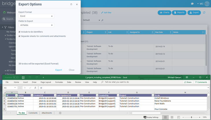 Bridge24 - Advanced Export Options for Basecamp!